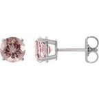 Platinum 7 mm Natural Pink Morganite Stud Earrings