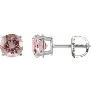 14K White 7 mm Natural Pink Morganite Stud Earrings