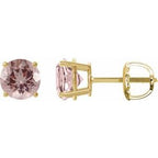 14K Yellow 7 mm Natural Pink Morganite Stud Earrings