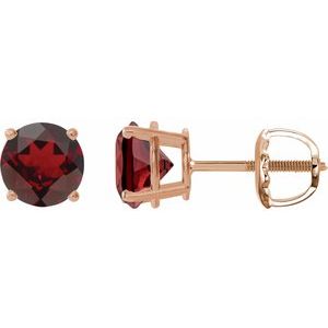 14K Rose 8 mm Natural Mozambique Garnet Stud Earrings