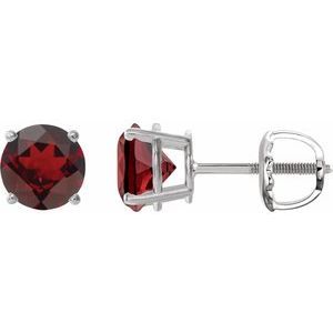 Platinum 8 mm Natural Mozambique Garnet Stud Earrings