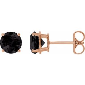 14K Rose 6 mm Natural Black Onyx Stud Earrings