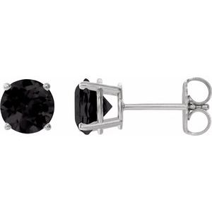 14K White 7 mm Natural Black Onyx Stud Earrings