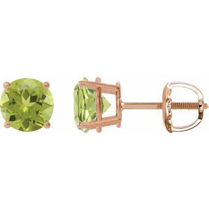 14K Rose 8 mm Natural Peridot Stud Earrings
