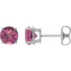 Platinum 6 mm Natural Pink Tourmaline Stud Earrings