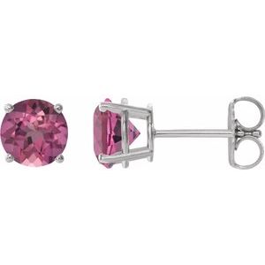 Platinum 6 mm Natural Pink Tourmaline Stud Earrings