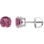Platinum 6 mm Natural Pink Tourmaline Stud Earrings