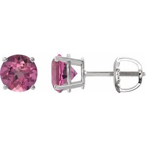 Platinum 6 mm Natural Pink Tourmaline Stud Earrings