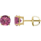 14K Yellow 6 mm Natural Pink Tourmaline Stud Earrings