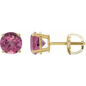 14K Yellow 6 mm Natural Pink Tourmaline Stud Earrings