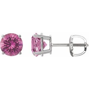 Platinum 8 mm Lab-Grown Pink Sapphire Stud Earrings