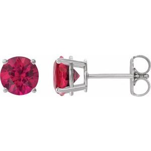 14K White 7 mm Lab-Grown Ruby Stud Earrings