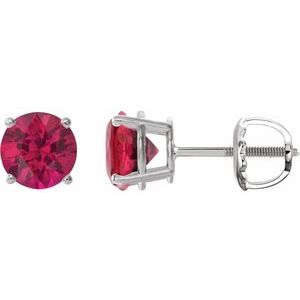 14K White 6 mm Lab-Grown Ruby Stud Earrings