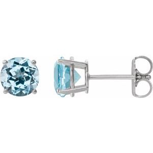 14K White 8 mm Natural Sky Blue Topaz Stud Earrings