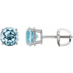 14K White 8 mm Natural Sky Blue Topaz Stud Earrings