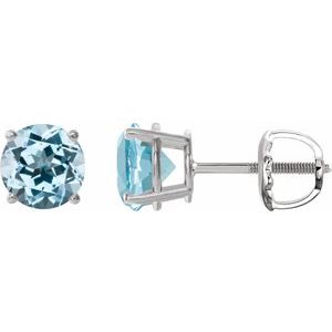 14K White 8 mm Natural Sky Blue Topaz Stud Earrings