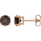 14K Rose 7 mm Natural Smoky Quartz Stud Earrings