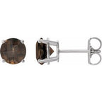 Platinum 8 mm Natural Smoky Quartz Stud Earrings