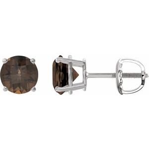 Platinum 8 mm Natural Smoky Quartz Stud Earrings