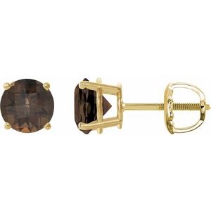 14K Yellow 8 mm Natural Smoky Quartz Stud Earrings