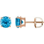14K Rose 7 mm Natural Swiss Blue Topaz Stud Earrings