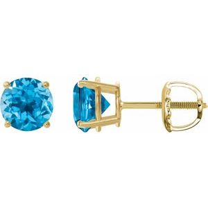 14K Yellow 8 mm Natural Swiss Blue Topaz Stud Earrings