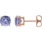 14K Rose 7 mm Natural Tanzanite Stud Earrings
