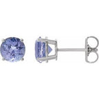 14K White 7 mm Natural Tanzanite Stud Earrings
