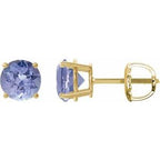 14K Yellow 7 mm Natural Tanzanite Stud Earrings