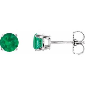 14K White 5 mm Natural Emerald Stud Earrings