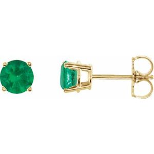 14K Yellow 5 mm Natural Emerald Stud Earrings