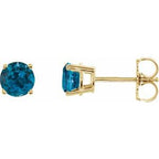 14K Yellow 5 mm Natural London Blue Topaz Stud Earrings