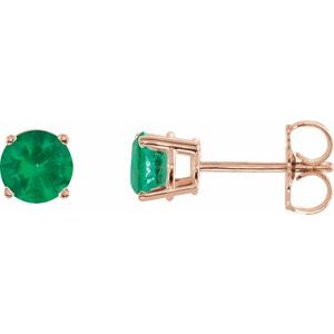 14K Rose 5 mm Lab-Grown Emerald Stud Earrings