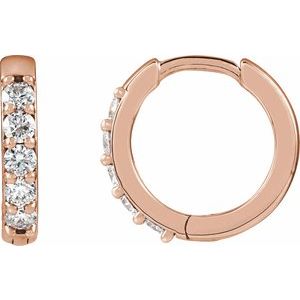 14K Rose .08 CTW Natural Diamond Hinged 10 mm Hoop Earrings