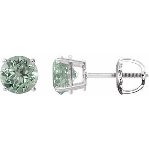 14K White 8 mm Lab-Grown Green Sapphire Stud Earrings