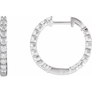 14K White 1 CTW Natural Diamond Inside-Outside Hinged 19.3 mm Hoop Earrings