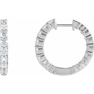14K White 2 CTW Natural Diamond Inside-Outside Hinged 20 mm Hoop Earrings