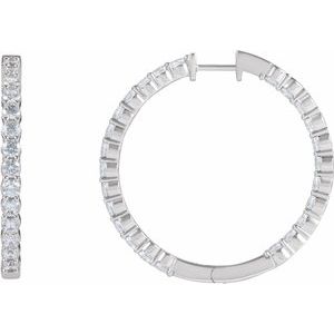 14K White 4 CTW Lab-Grown Diamond Inside-Outside Hinged 36 mm Hoop Earrings