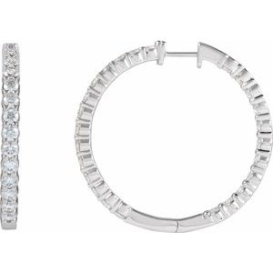 14K White 5 CTW Natural Diamond Inside-Outside Hinged 37.8 mm Hoop Earrings