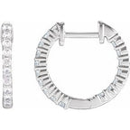 14K White 1/2 CTW Lab-Grown Diamond Inside-Outside Hinged 14.5 mm Hoop Earrings