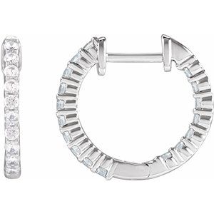 14K White 1/2 CTW Lab-Grown Diamond Inside-Outside Hinged 14.5 mm Hoop Earrings