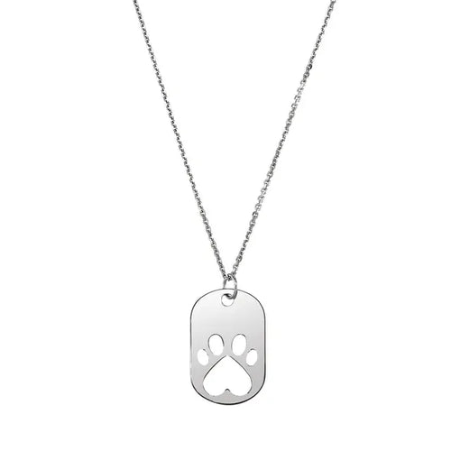 14K White Gold Our Cause for Paws Dog Tag Necklace