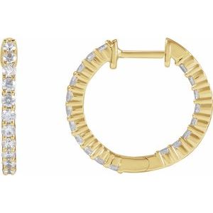 14K Yellow 3/4 CTW Lab-Grown Diamond Inside-Outside Hinged 17.2 mm Hoop Earrings