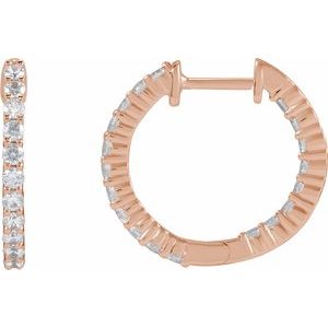 14K Rose 3/4 CTW Lab-Grown Diamond Inside-Outside Hinged 17.2 mm Hoop Earrings