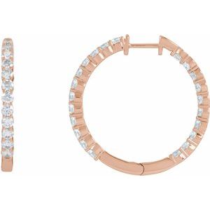 14K Rose 3 CTW Lab-Grown Diamond Inside-Outside Hinged 30 mm Hoop Earrings