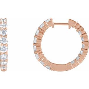 14K Rose 2 CTW Lab-Grown Diamond Inside-Outside Hinged 20 mm Hoop Earrings