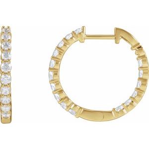 14K Yellow 1 CTW Natural Diamond Inside-Outside Hinged 19.3 mm Hoop Earrings