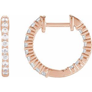 14K Rose 1/2 CTW Lab-Grown Diamond Inside-Outside Hinged 14.5 mm Hoop Earrings