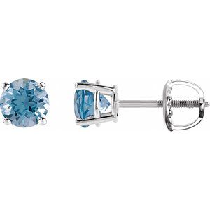 Sterling Silver 6 mm Natural Aquamarine Stud Earrings