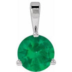 14K White Lab-Grown Emerald Pendant